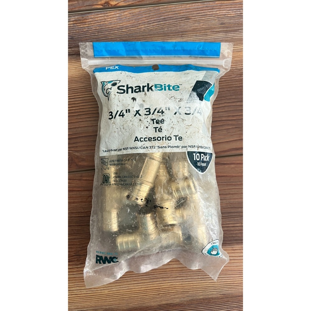 SharkBite 3/4" x 3/4" x 3/4" PEX Tee 10 Pack Push Connect Brass UC370LFA10